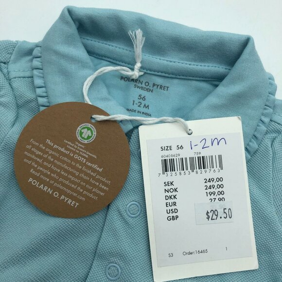 Polarn O. Pyret Organic Cotton Baby Dress With Collar Embroidered Logo 1-2 MO - Picture 3 of 4